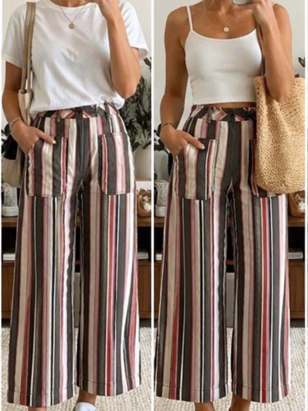 NWOT - American Eagle Stripe Super High Rise Wide Leg Crop Pants- Size 2 Short